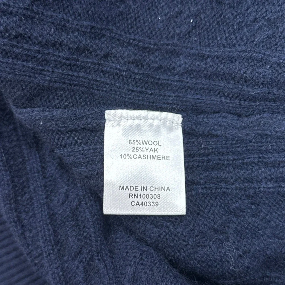 Peter Millar Mens Sweater L Blue Wool Yak Cashmere Crescent Ridge Cable 1/4 Zip